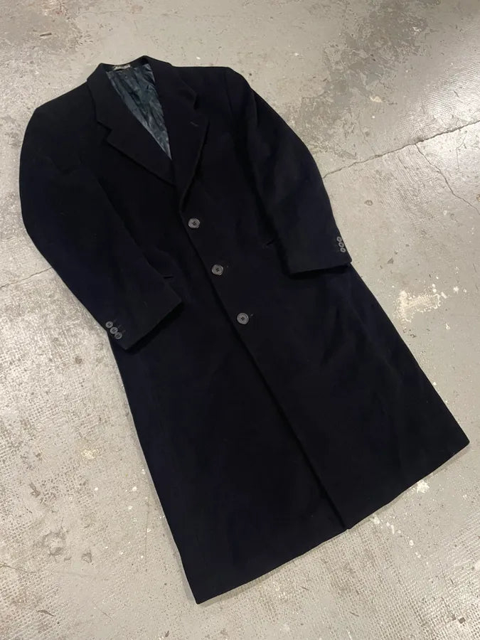 1990s Giorgio Armani Black Wool Trench Coat (L) 1