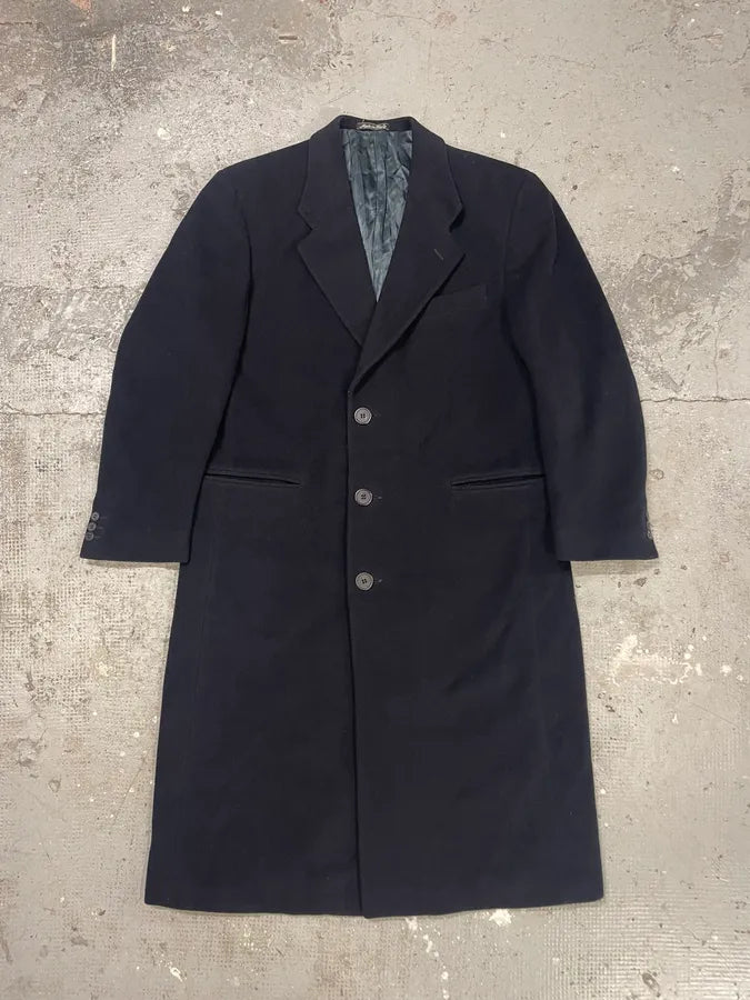 1990s Giorgio Armani Black Wool Trench Coat (L) 2