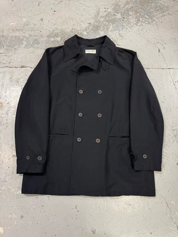 1990s Giorgio Armani Collezioni Black Buttoned Long Jacket UvjmFFs 0