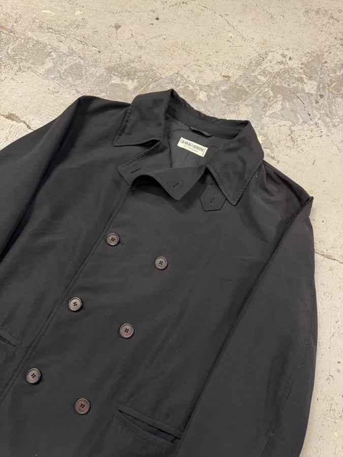 1990s Giorgio Armani Collezioni Black Buttoned Long Jacket UvjmFFs 3