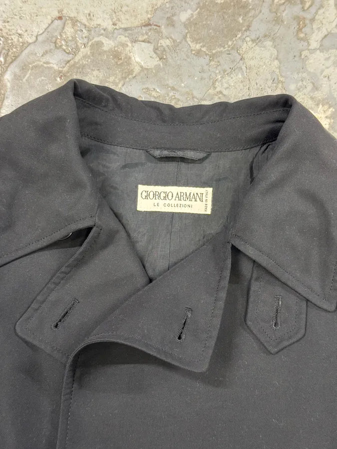 1990s Giorgio Armani Collezioni Black Buttoned Long Jacket UvjmFFs 5