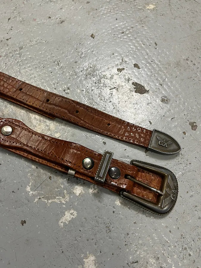 1990s Giorgio Armani Extensible Detachable Crocodile Effect Brown Leather Belt GhZWMfs 4