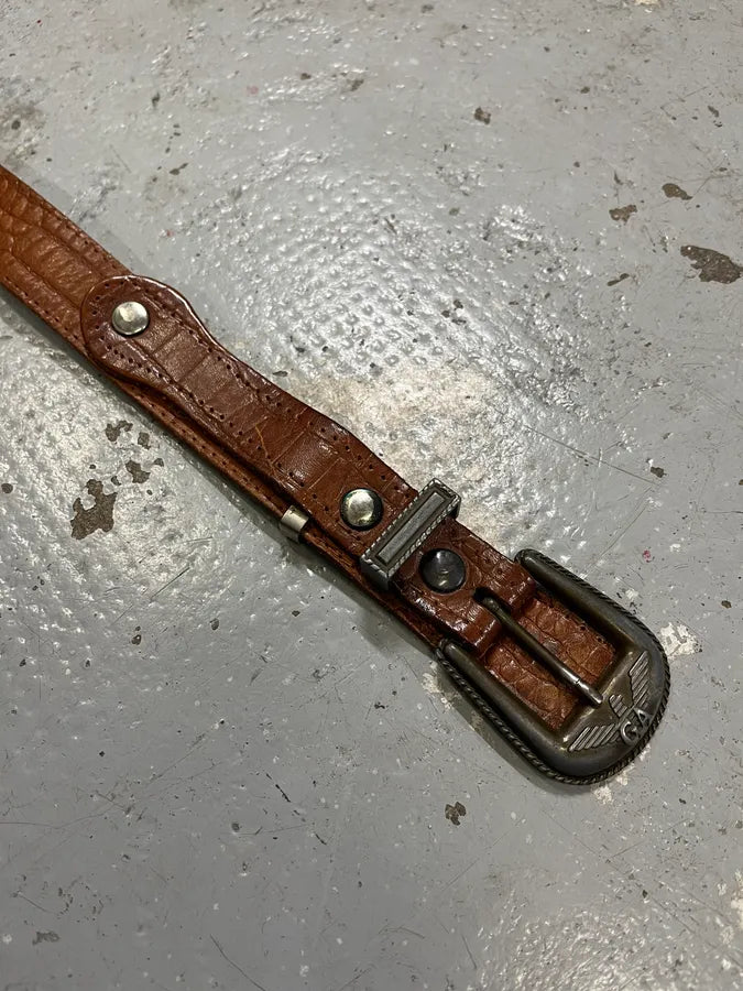 1990s Giorgio Armani Extensible Detachable Crocodile Effect Brown Leather Belt GhZWMfs 5