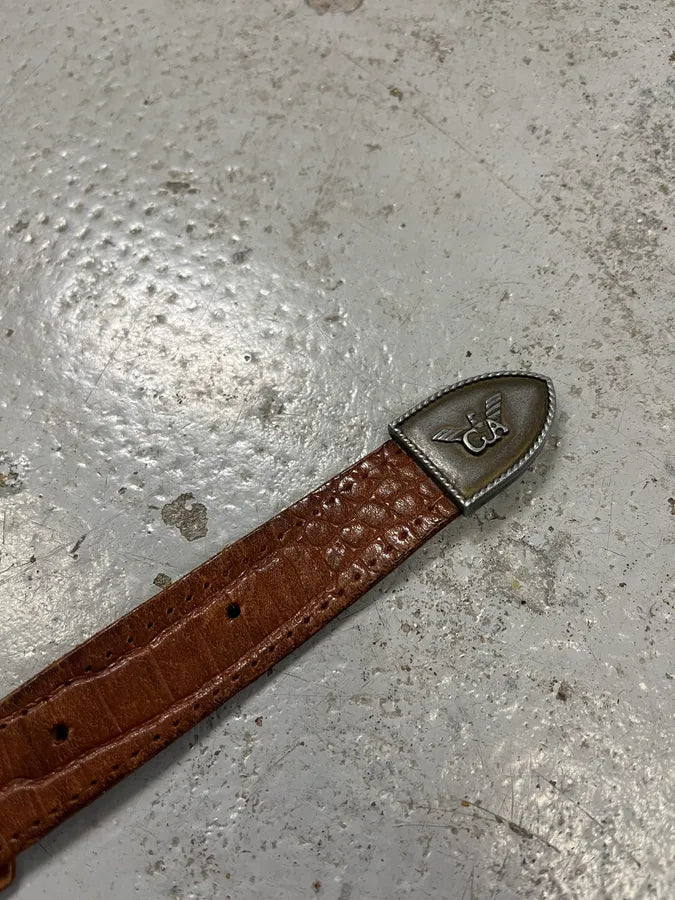 1990s Giorgio Armani Extensible Detachable Crocodile Effect Brown Leather Belt GhZWMfs 6