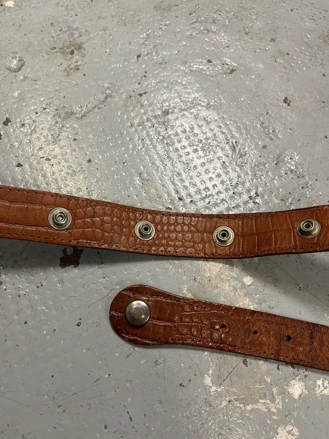 1990s Giorgio Armani Extensible Detachable Crocodile Effect Brown Leather Belt GhZWMfs 7