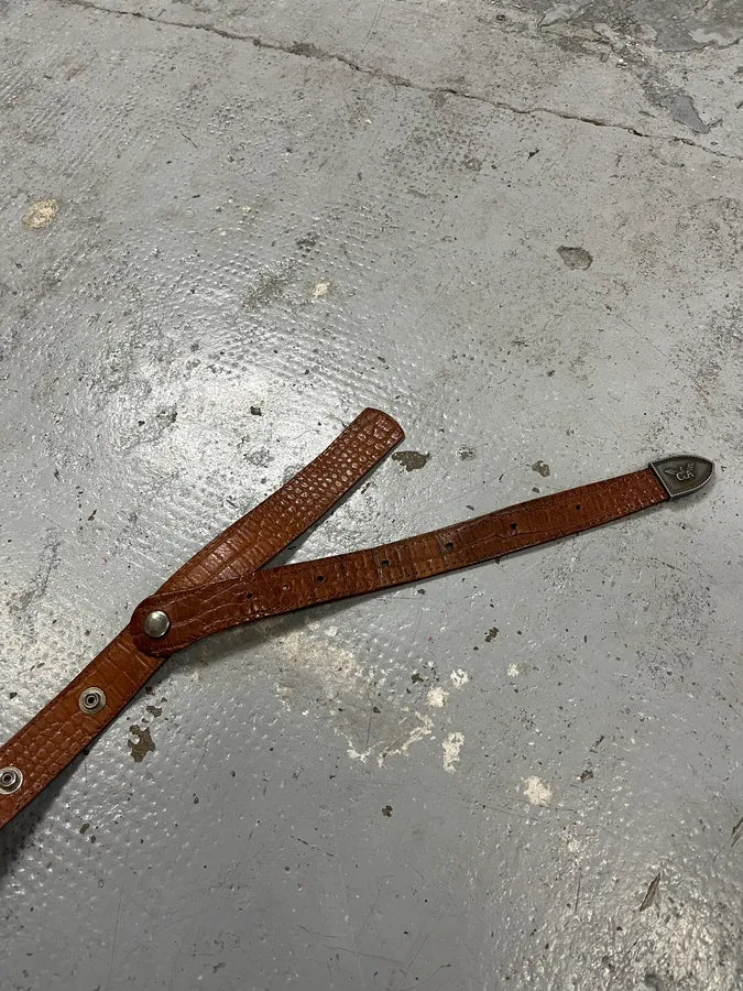 1990s Giorgio Armani Extensible Detachable Crocodile Effect Brown Leather Belt GhZWMfs 8