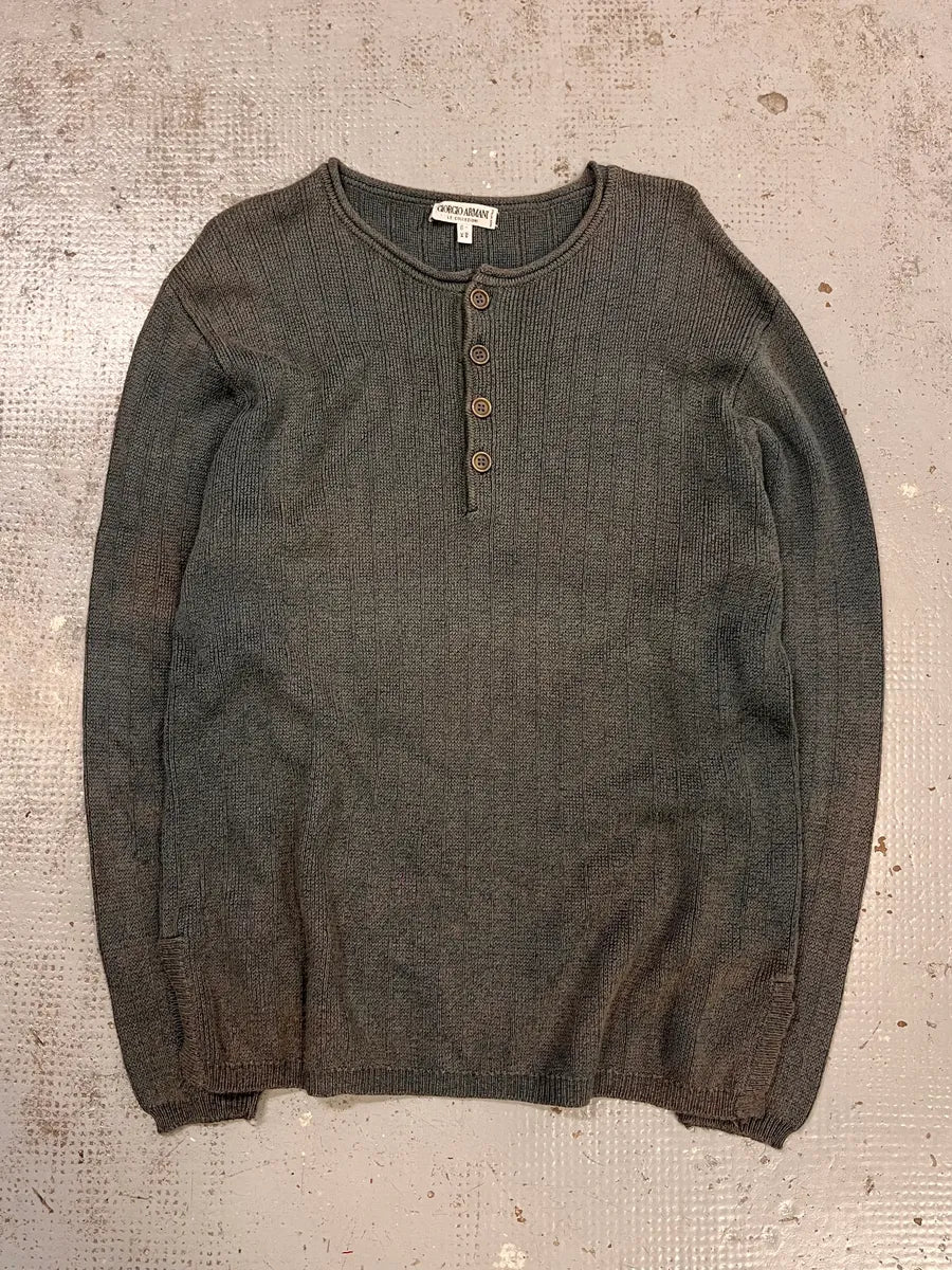 1990s Giorgio Armani Grey Henley Longsleeves SZhXBpE 0