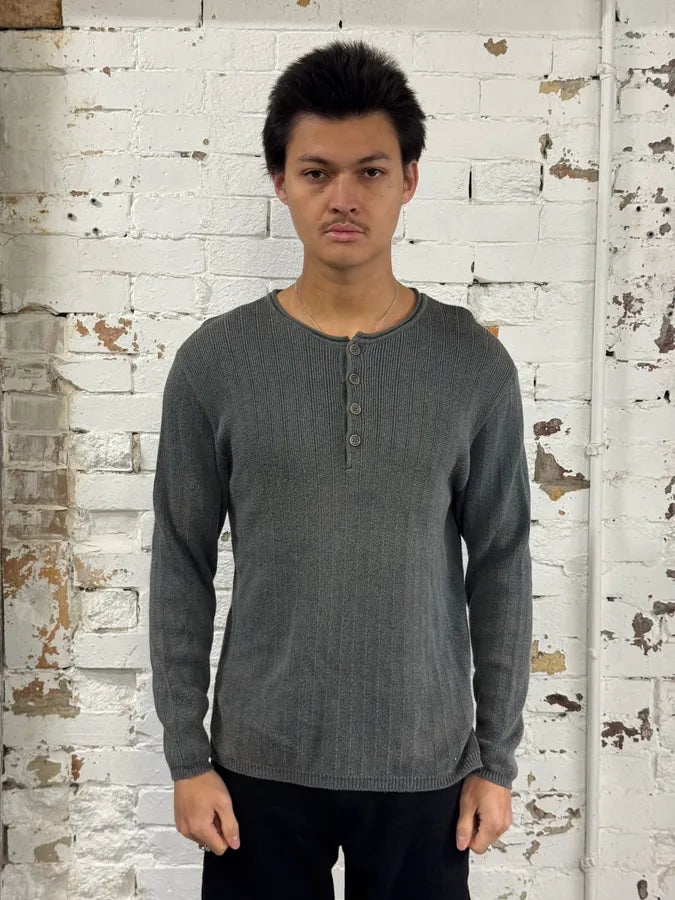 1990s Giorgio Armani Grey Henley Longsleeves SZhXBpE 1