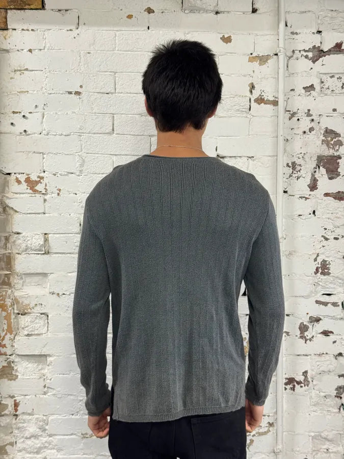 1990s Giorgio Armani Grey Henley Longsleeves SZhXBpE 2