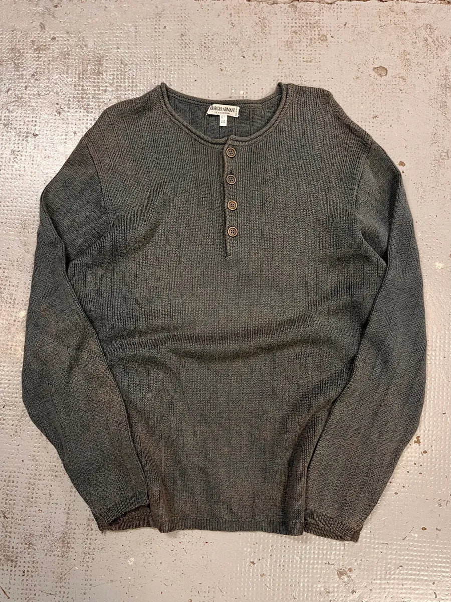 1990s Giorgio Armani Grey Henley Longsleeves SZhXBpE 3