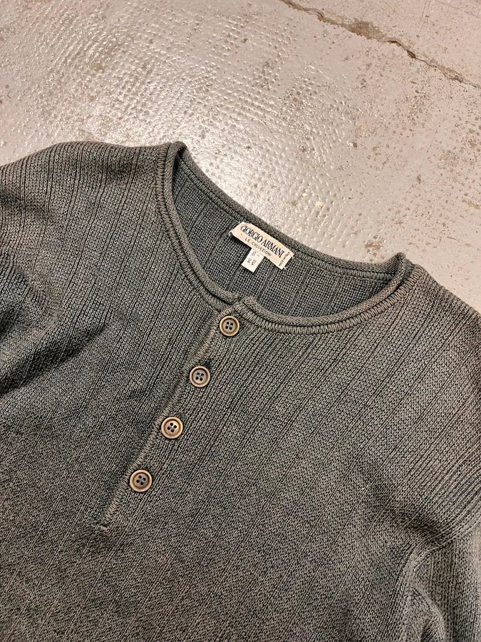 1990s Giorgio Armani Grey Henley Longsleeves SZhXBpE 4