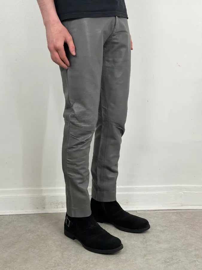 1990s Giorgio Armani Grey Leather Pants oTKXkAa 2