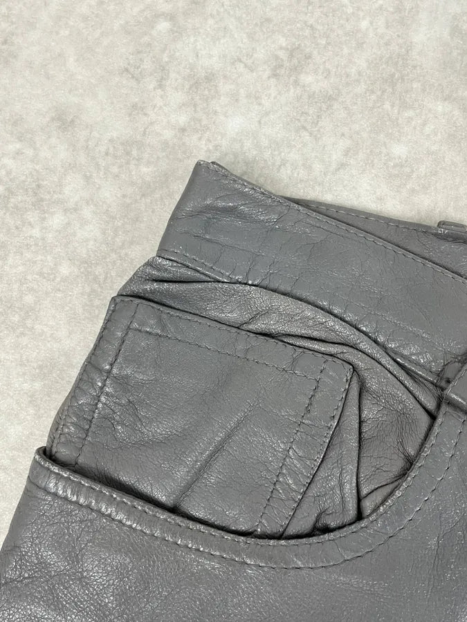 1990s Giorgio Armani Grey Leather Pants oTKXkAa 8