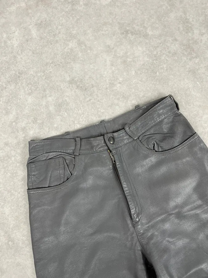 1990s Giorgio Armani Grey Leather Pants oTKXkAa 4