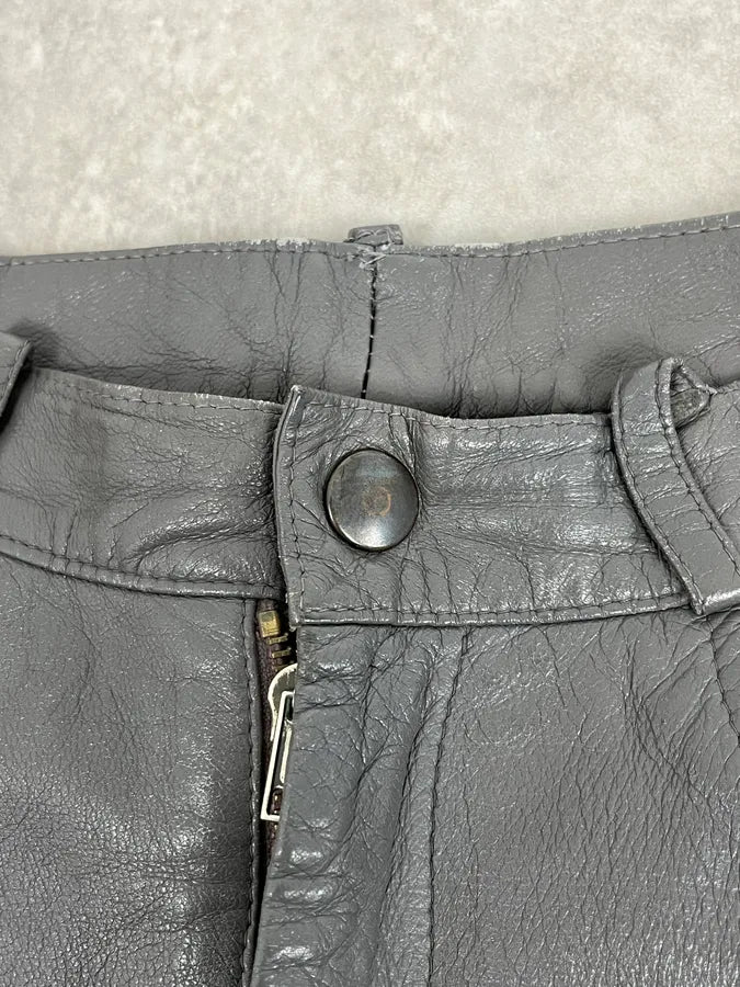 1990s Giorgio Armani Grey Leather Pants oTKXkAa 9