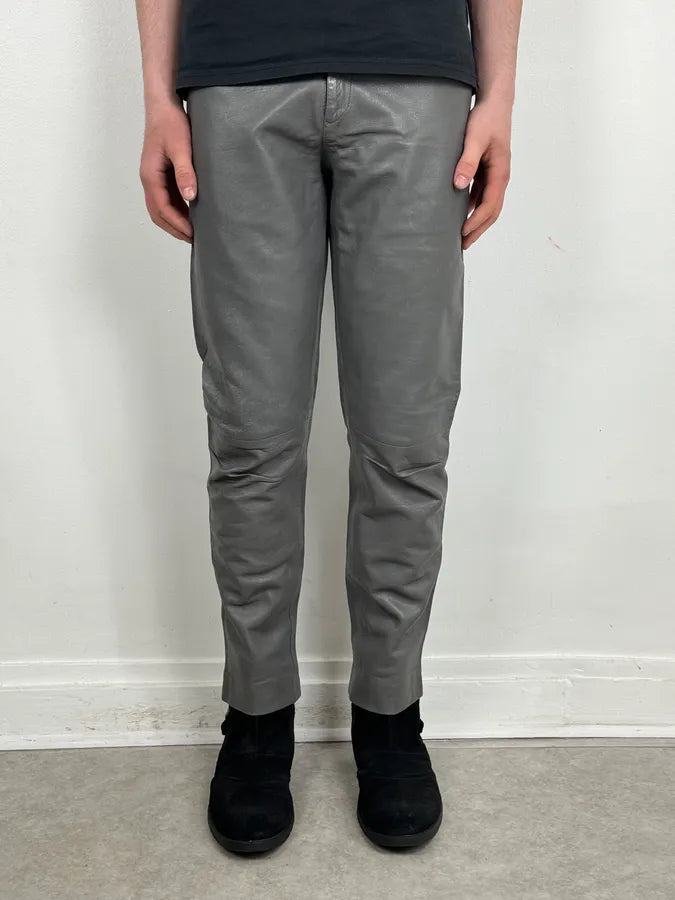 1990s Giorgio Armani Grey Leather Pants oTKXkAa 1