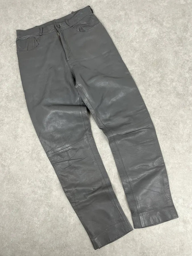 1990s Giorgio Armani Grey Leather Pants oTKXkAa 5
