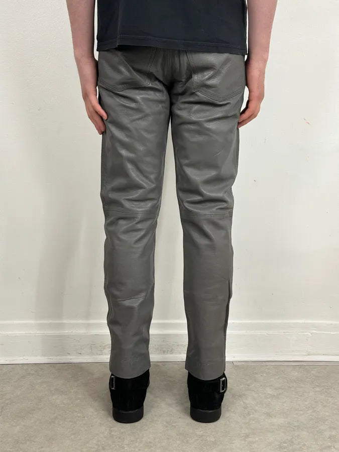 1990s Giorgio Armani Grey Leather Pants oTKXkAa 3