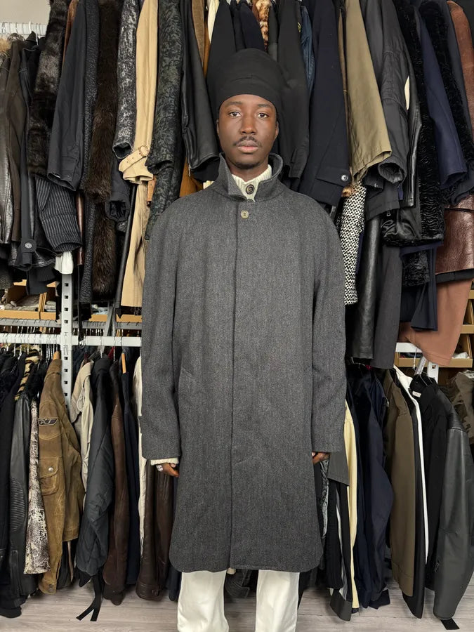 1990s Giorgio Armani Grey Wool Trench Coat AbbtSbd 1