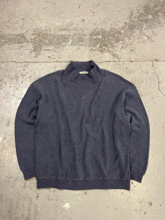 1990s Giorgio Armani High Neck Blue Wool Sweater DofbNQv 0