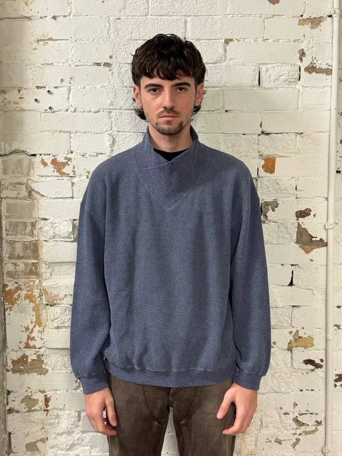 1990s Giorgio Armani High Neck Blue Wool Sweater DofbNQv 1