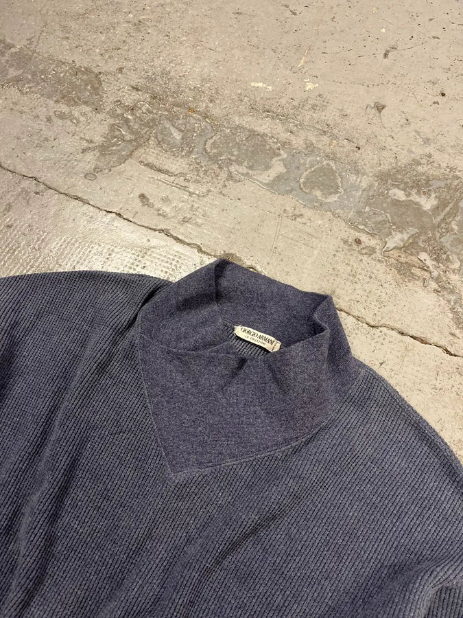 1990s Giorgio Armani High Neck Blue Wool Sweater DofbNQv 5