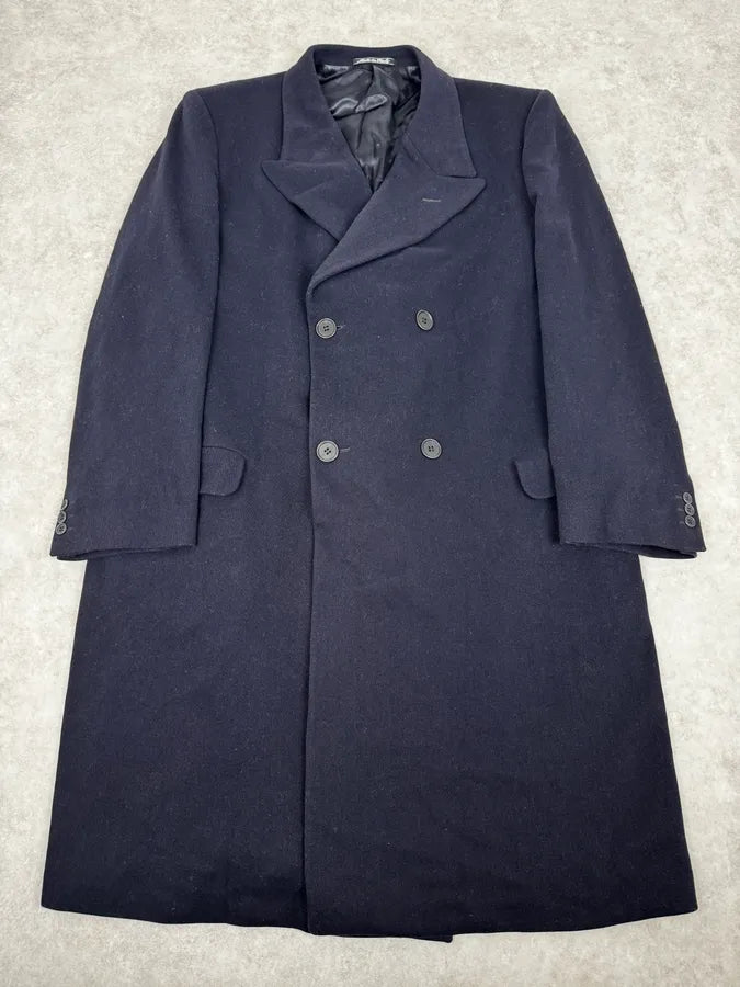1990s Giorgio Armani Le Collezioni Navy Wool Officier Trench Coat BxcynKI 0
