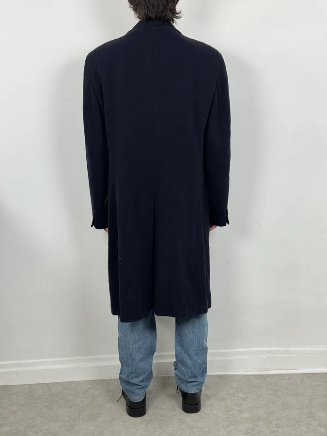 1990s Giorgio Armani Le Collezioni Navy Wool Officier Trench Coat 1990s Giorgio Armani Le Collezioni Navy Wool Officier Trench Coat