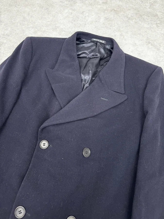 1990s Giorgio Armani Le Collezioni Navy Wool Officier Trench Coat BxcynKI 4