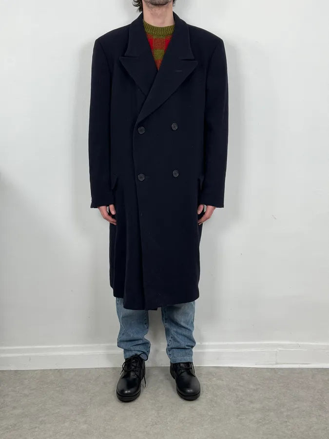 1990s Giorgio Armani Le Collezioni Navy Wool Officier Trench Coat BxcynKI 1