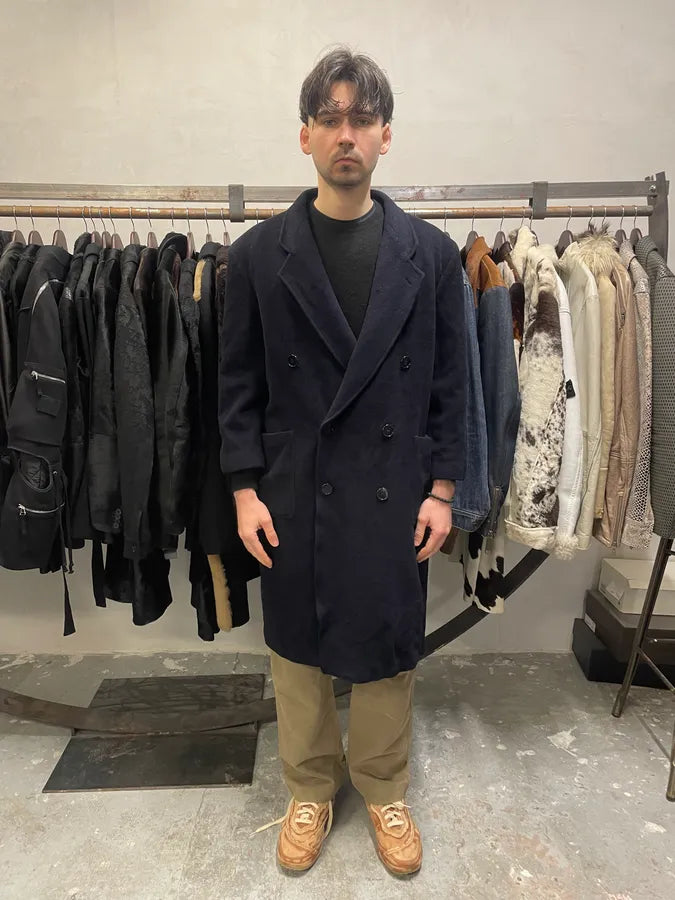 1990s Giorgio Armani Navy Wool Trench Coat (M) 1