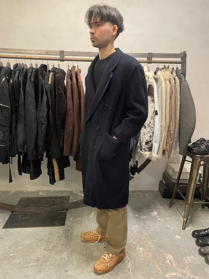 1990s Giorgio Armani Navy Wool Trench Coat (M) 2