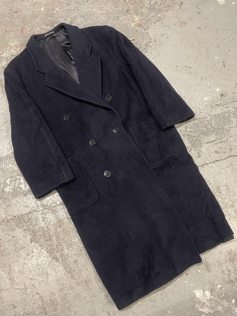 1990s Giorgio Armani Navy Wool Trench Coat (M) 4