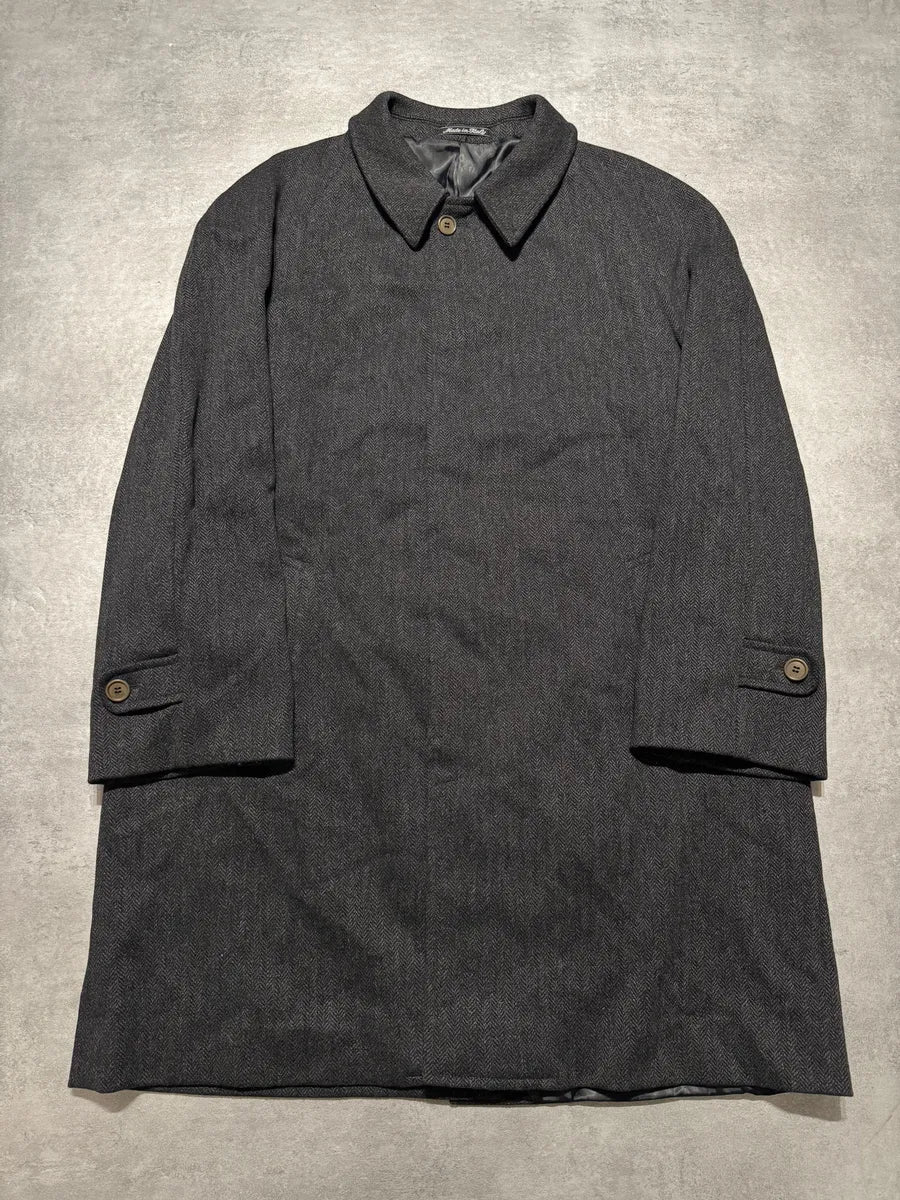 1990s Giorgio Armani Wool Grey Long Trench Coat (M) 1