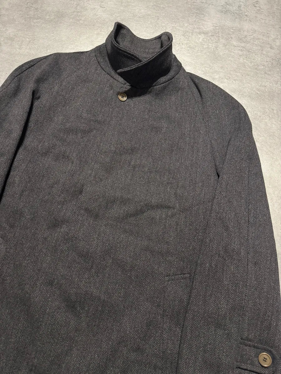 1990s Giorgio Armani Wool Grey Long Trench Coat (M) 2