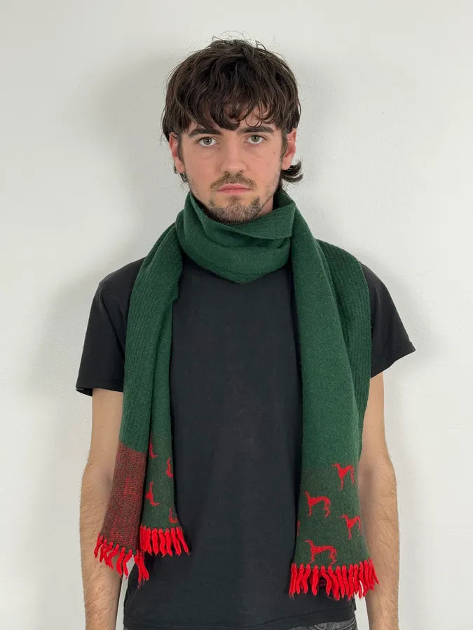 1990s Givenchy Green & Red Cashmere Abstract Scarf hBzWsRz 0