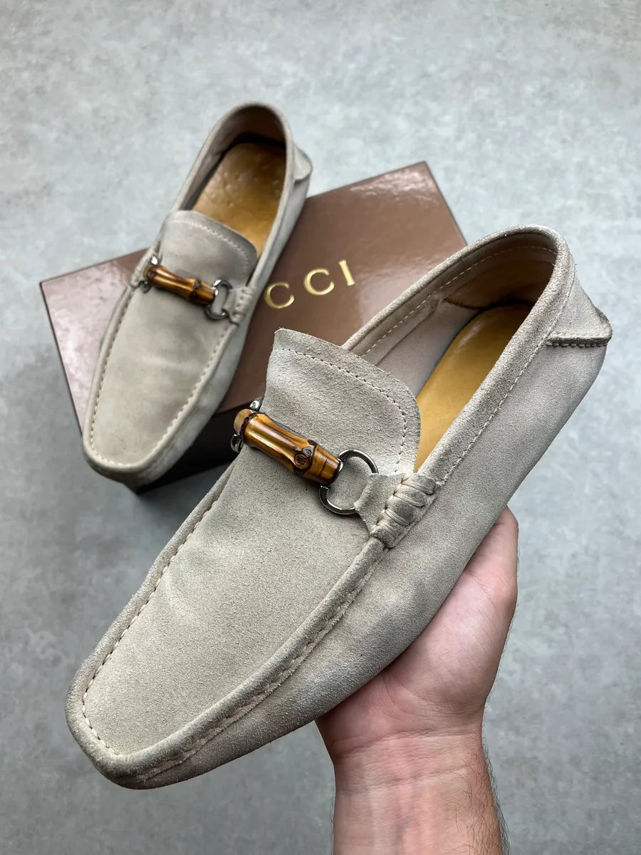 1990s Gucci Bamboo Suede Beige Loafers by Tom Ford JeBGYji 0
