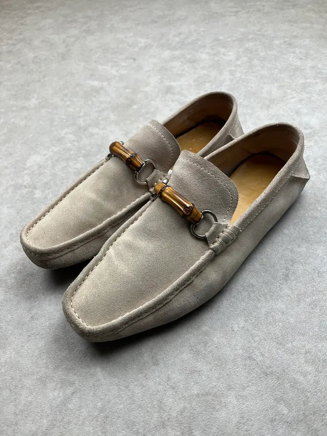 1990s Gucci Bamboo Suede Beige Loafers by Tom Ford JeBGYji 1