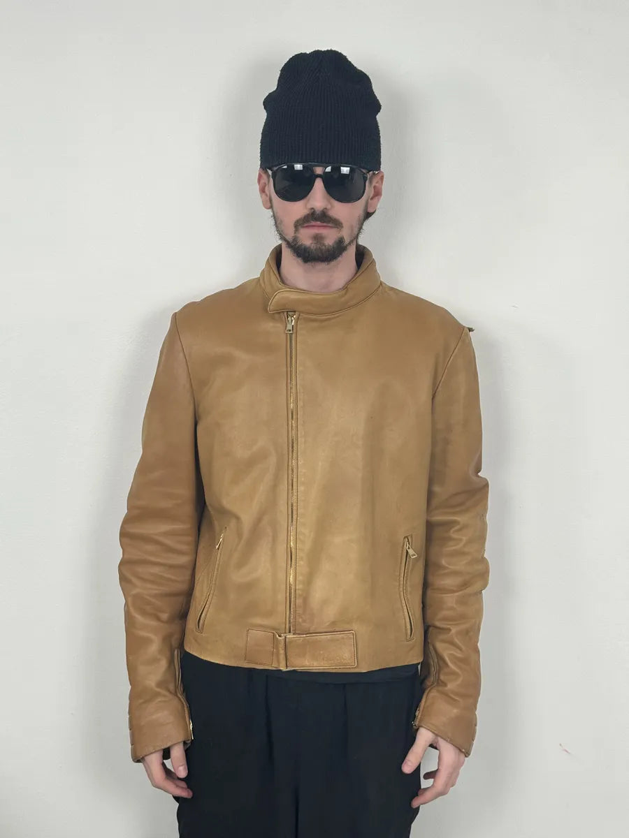 1990s Gucci Beige Paded Leither Biker Jacket aVrirAR 1