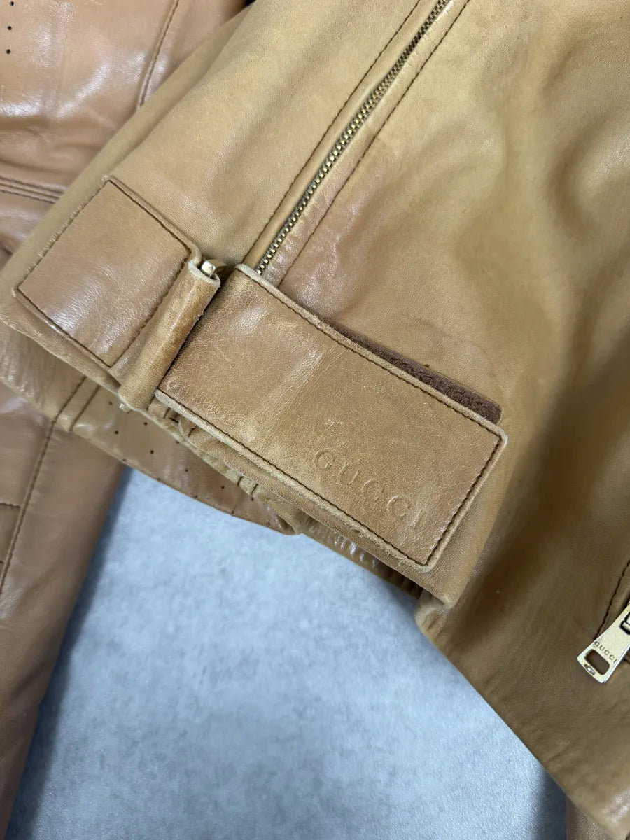 1990s Gucci Beige Paded Leither Biker Jacket aVrirAR 10