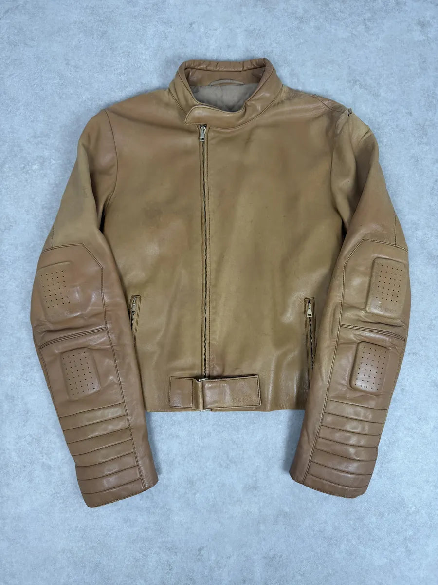 1990s Gucci Beige Paded Leither Biker Jacket aVrirAR 3