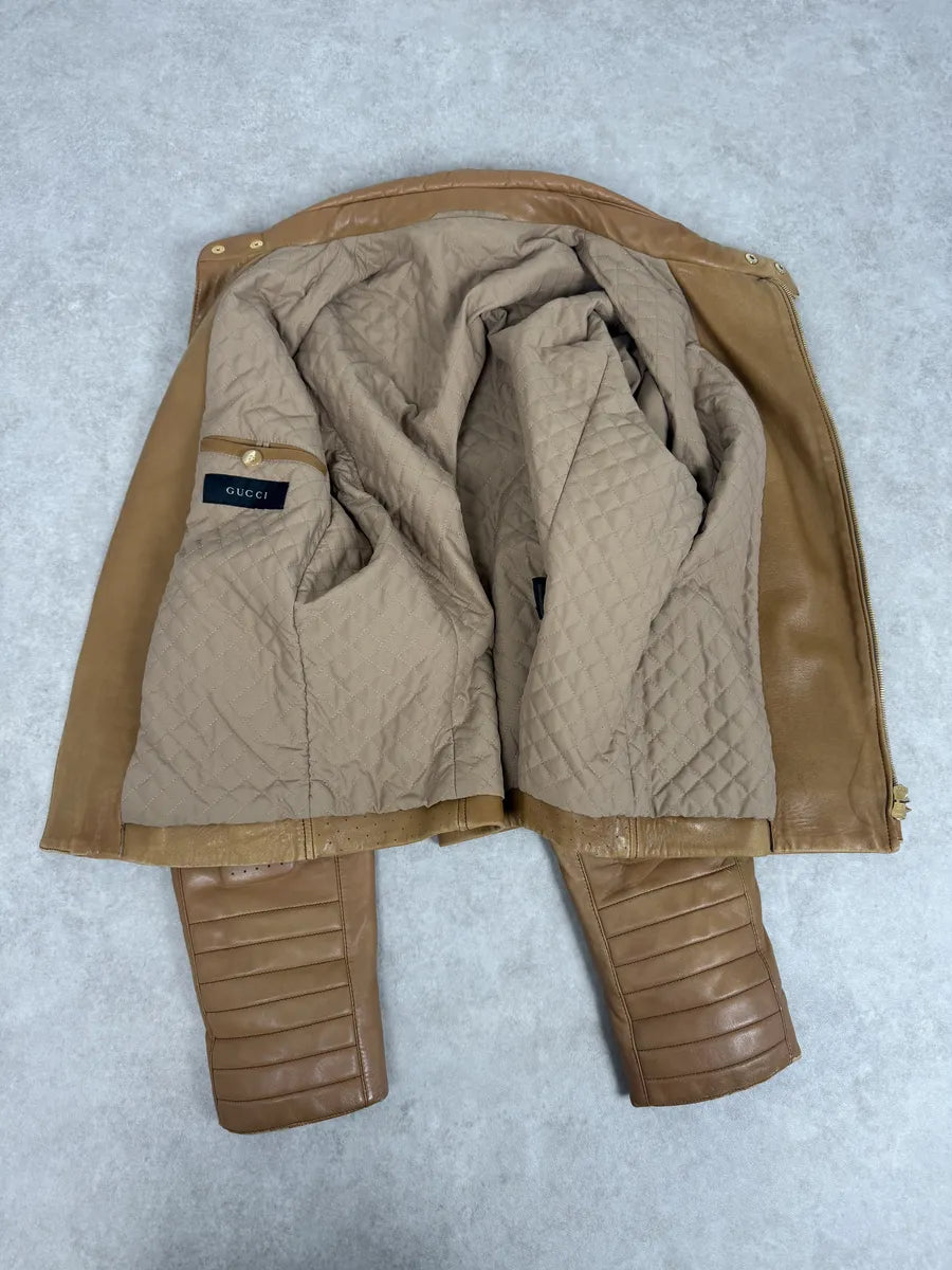 1990s Gucci Beige Paded Leither Biker Jacket aVrirAR 5