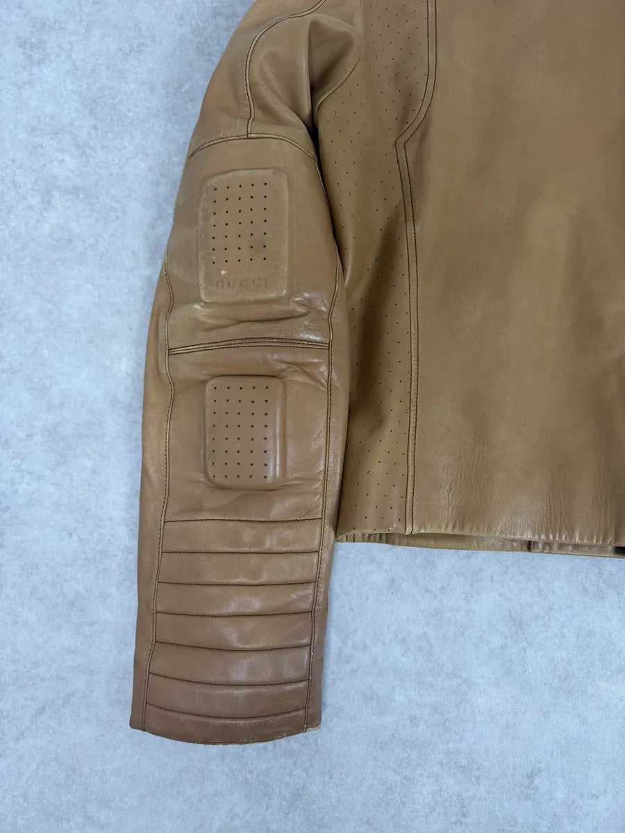 1990s Gucci Beige Paded Leither Biker Jacket aVrirAR 6