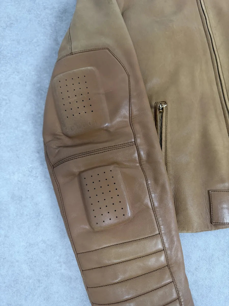 1990s Gucci Beige Paded Leither Biker Jacket aVrirAR 9