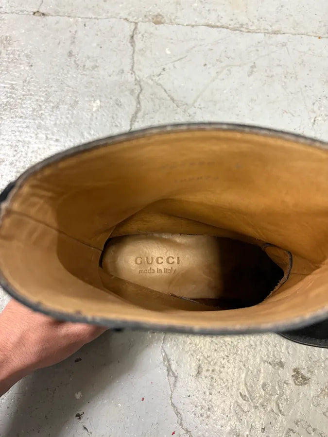 1990s Gucci Black Gradient Suede Leather Boots XIpeqnA 10