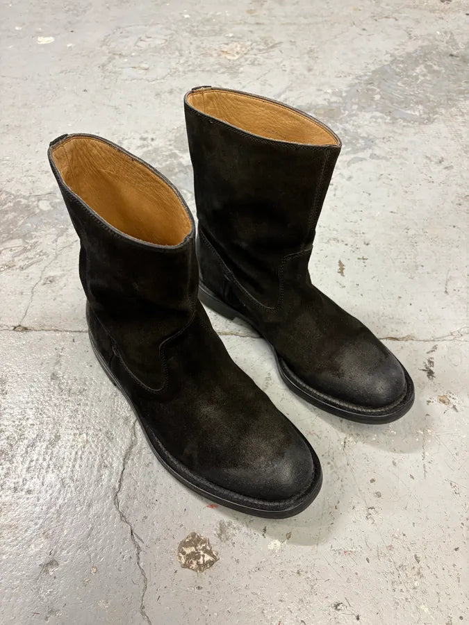 1990s Gucci Black Gradient Suede Leather Boots XIpeqnA 3