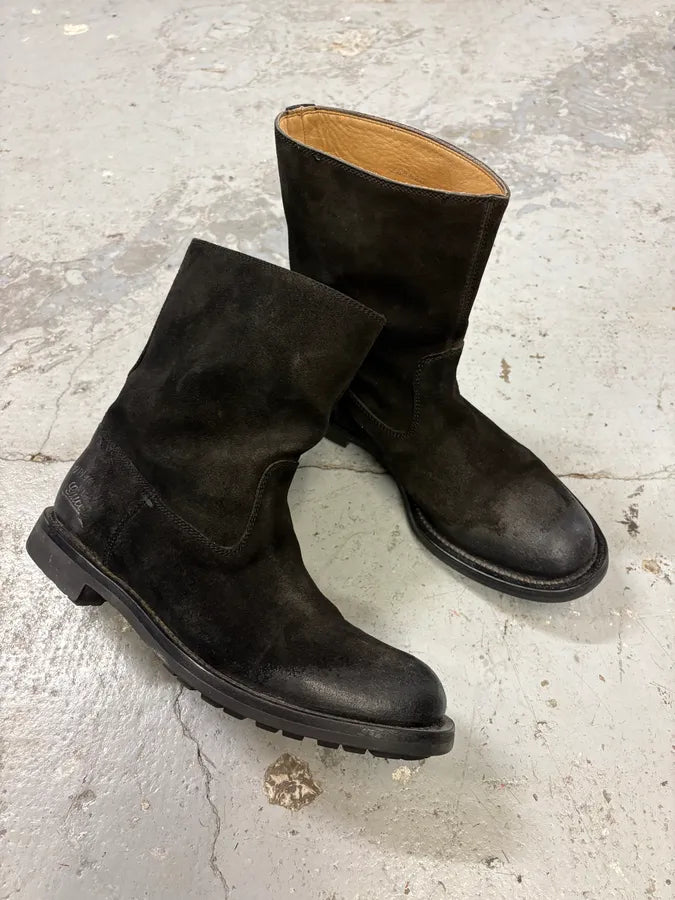 1990s Gucci Black Gradient Suede Leather Boots XIpeqnA 4