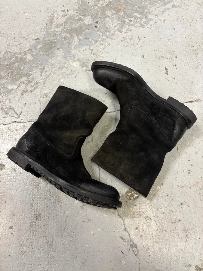1990s Gucci Black Gradient Suede Leather Boots XIpeqnA 5