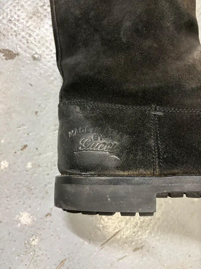 1990s Gucci Black Gradient Suede Leather Boots XIpeqnA 6