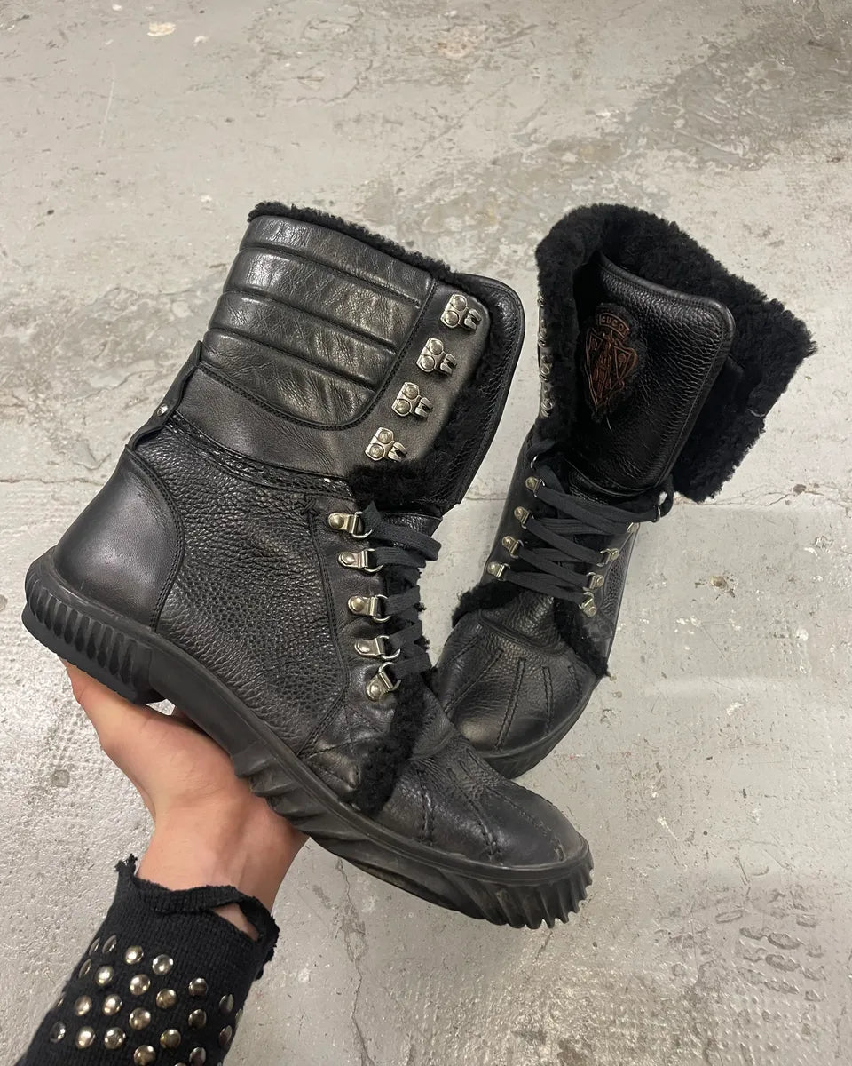 1990s Gucci Black Leather Fur Boots (43.5eu/us9.5) 0